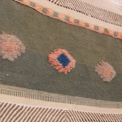 Authentic Moroccan Akhnif Rug – Handwoven Amazigh Textile in Olive Green & Beige ; 3,44 ft / 1,97 ft