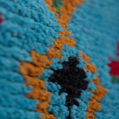 Totemic Diamond Boujad Rug – New Moroccan Wool Rug – Tribal Pattern in Black, Turquoise, Cream & Red – Handwoven Berber Wall Hanging