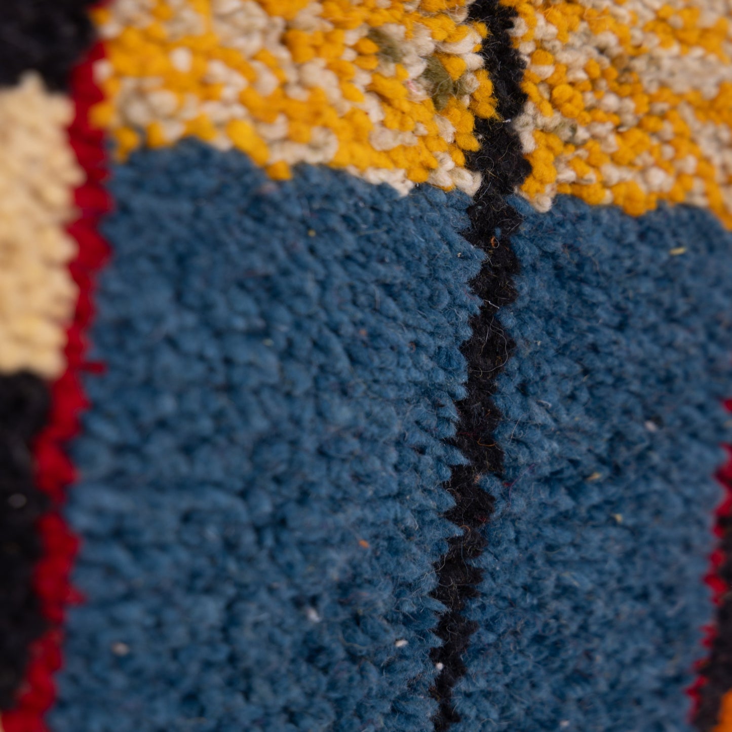 Vertical Symbol Boujad Rug – New Moroccan Wool Rug – Red, Yellow & Teal Tribal Design – Handwoven Boho Wall Hanging or Statement Rug