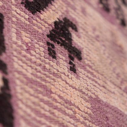 Vintage Moroccan Bjaad Rug – Handwoven Berber Wool Rug with Geometric Tribal Patterns – Unique Mauve & Beige Tones