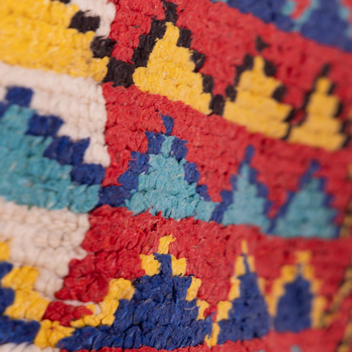 Vintage Moroccan Azilal Rug - Tribal Tree of Life Berber Carpet - 100% Wool Handwoven Textile in Bold Red, Yellow & Blue