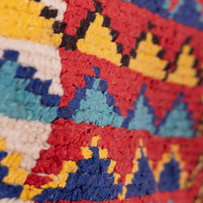 Vintage Moroccan Azilal Rug - Tribal Tree of Life Berber Carpet - 100% Wool Handwoven Textile in Bold Red, Yellow & Blue