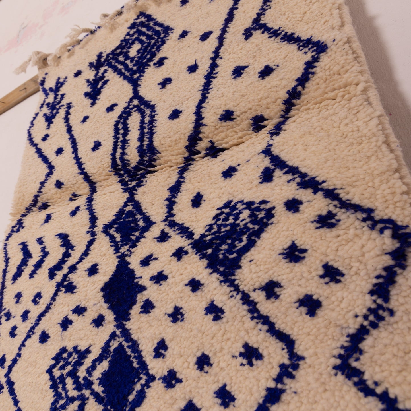 New Handmade Azilal Wool Rug - Blue Geometric & Diamond Pattern - Modern Moroccan Decor