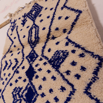 New Handmade Azilal Wool Rug - Blue Geometric & Diamond Pattern - Modern Moroccan Decor