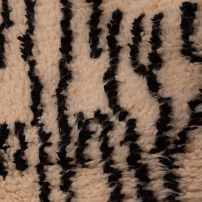 Minimalist Moroccan Azilal Rug - Handmade Wool Wall Hanging or Small Area Rug - Cream & Black Tribal Pattern