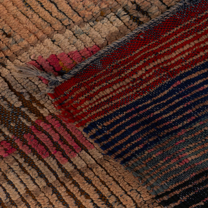 Vintage Moroccan Runner Rug - Handwoven Wool Carpet - Abstract Design in Earthy Tones with Pink & Red Accents