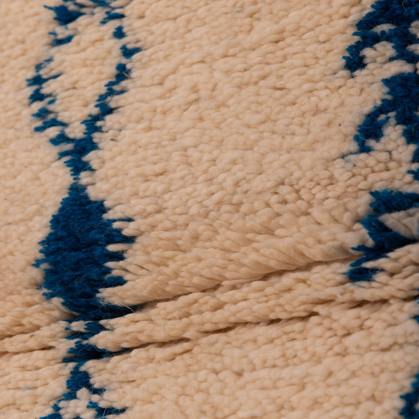 New Handmade Azilal Wool Rug - Blue Diamond Pattern on Cream - Modern Moroccan Tribal Decor