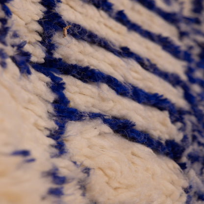 Modern Blue & Cream Azilal Rug - Geometric Tribal Art - Moroccan Handmade Wool & Cotton - Small Berber Wall or Floor Rug