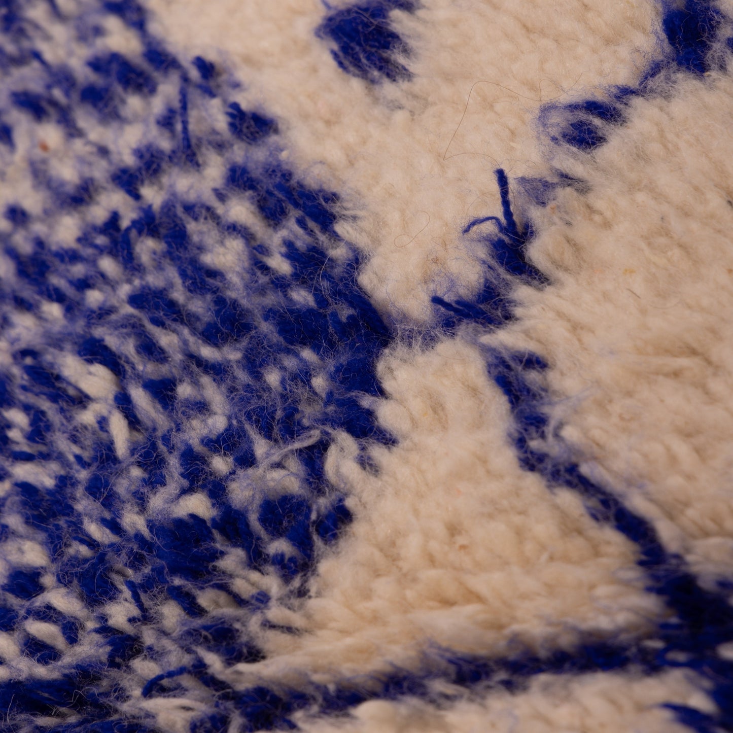 New Handmade Azilal Wool Rug - Blue Tribal Design on Cream - Moroccan Boho Wall Art or Floor Decor