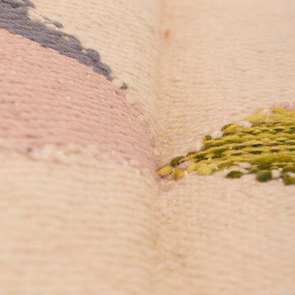 Colorful Akhnif Rug – Handwoven Moroccan Wool Flatweave with Geometric Zigzag Motif – Modern Tribal Tapestry in Orange, Green, Blush & Blue ; 8,04 ft / 4,76 ft