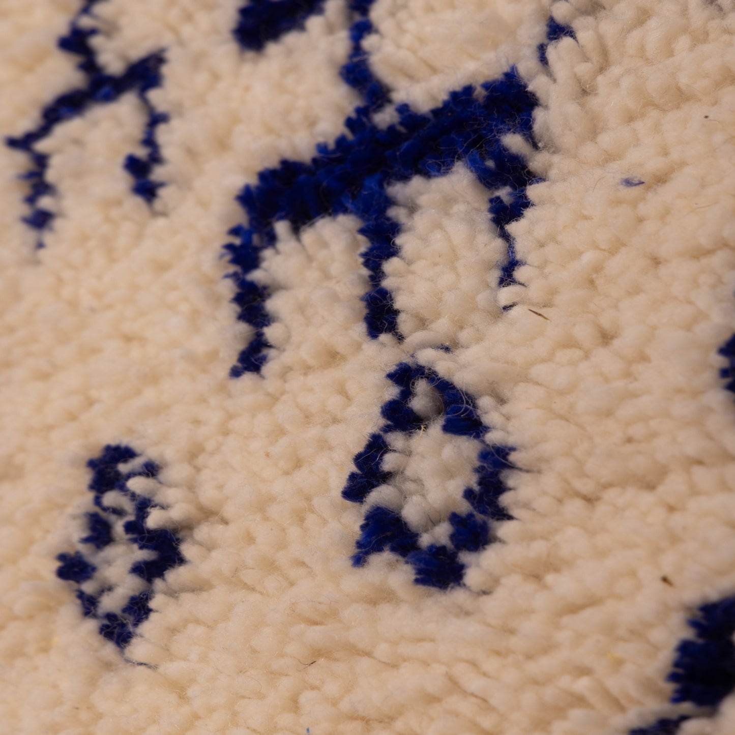 New Handmade Azilal Wool Rug - Tribal Symbols in Blue on Cream - Boho Moroccan Wall Art or Floor Decor