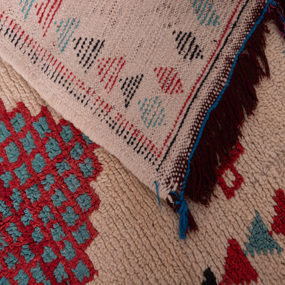 Vintage Azilal Wool Rug - Tribal Diamond Totem Design - Handwoven Moroccan Berber