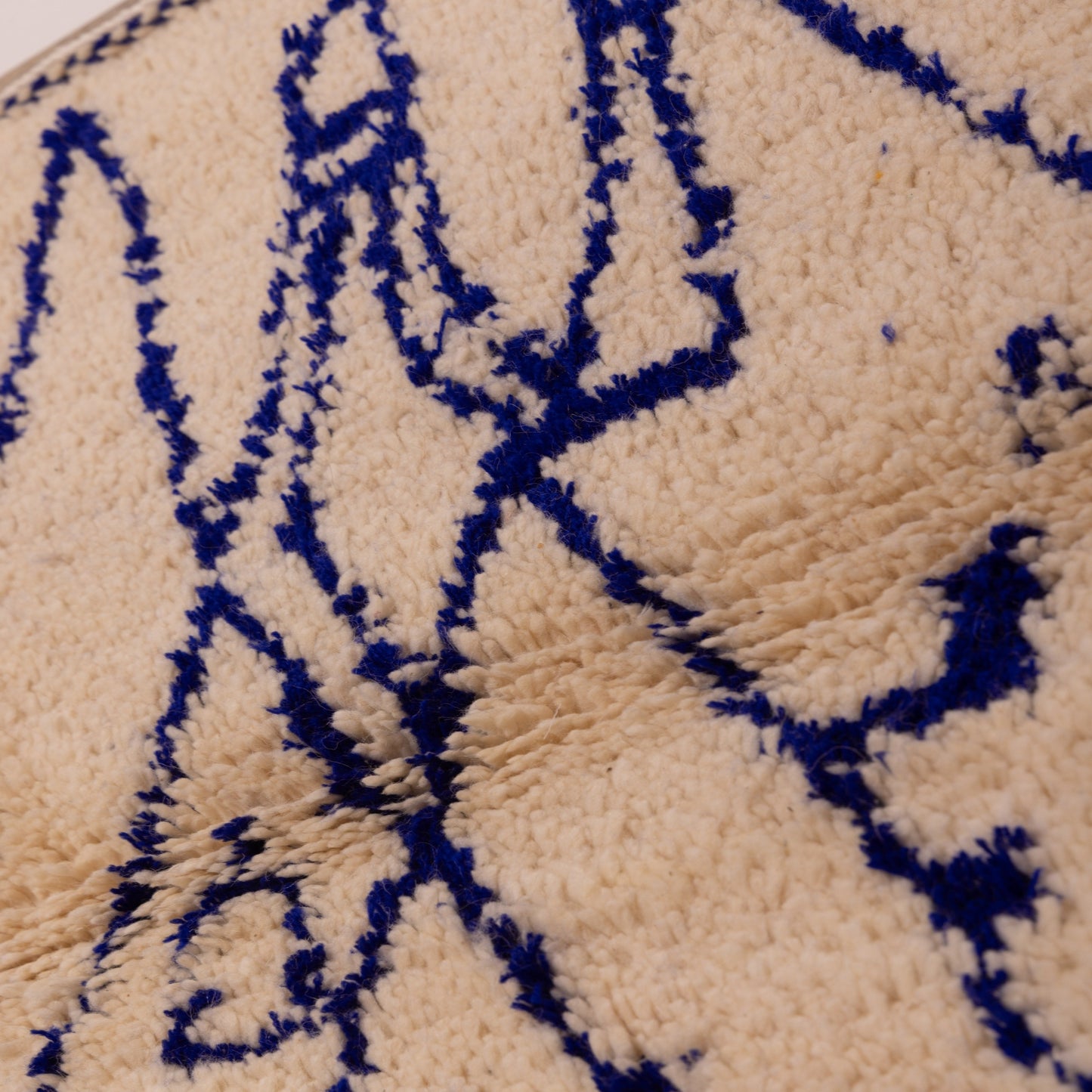 New Handmade Azilal Wool Rug - Blue Mountain Pattern on Cream - Abstract Tribal Decor for Wall or Floor