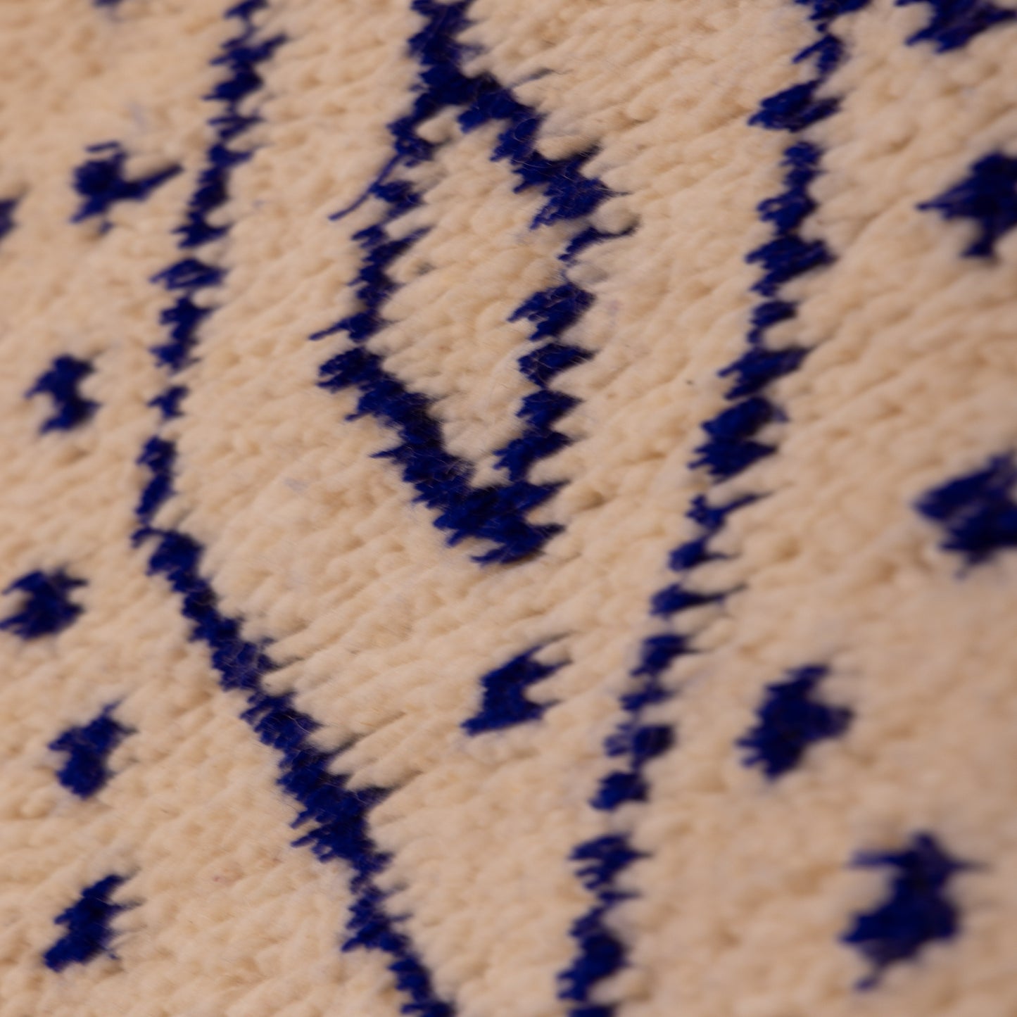 New Handmade Azilal Rug - Abstract Blue Berber Design on Cream - Moroccan Modern Tribal Wall Hanging or Floor Rug