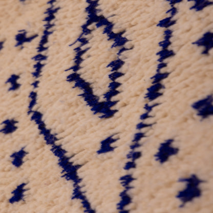 New Handmade Azilal Rug - Abstract Blue Berber Design on Cream - Moroccan Modern Tribal Wall Hanging or Floor Rug