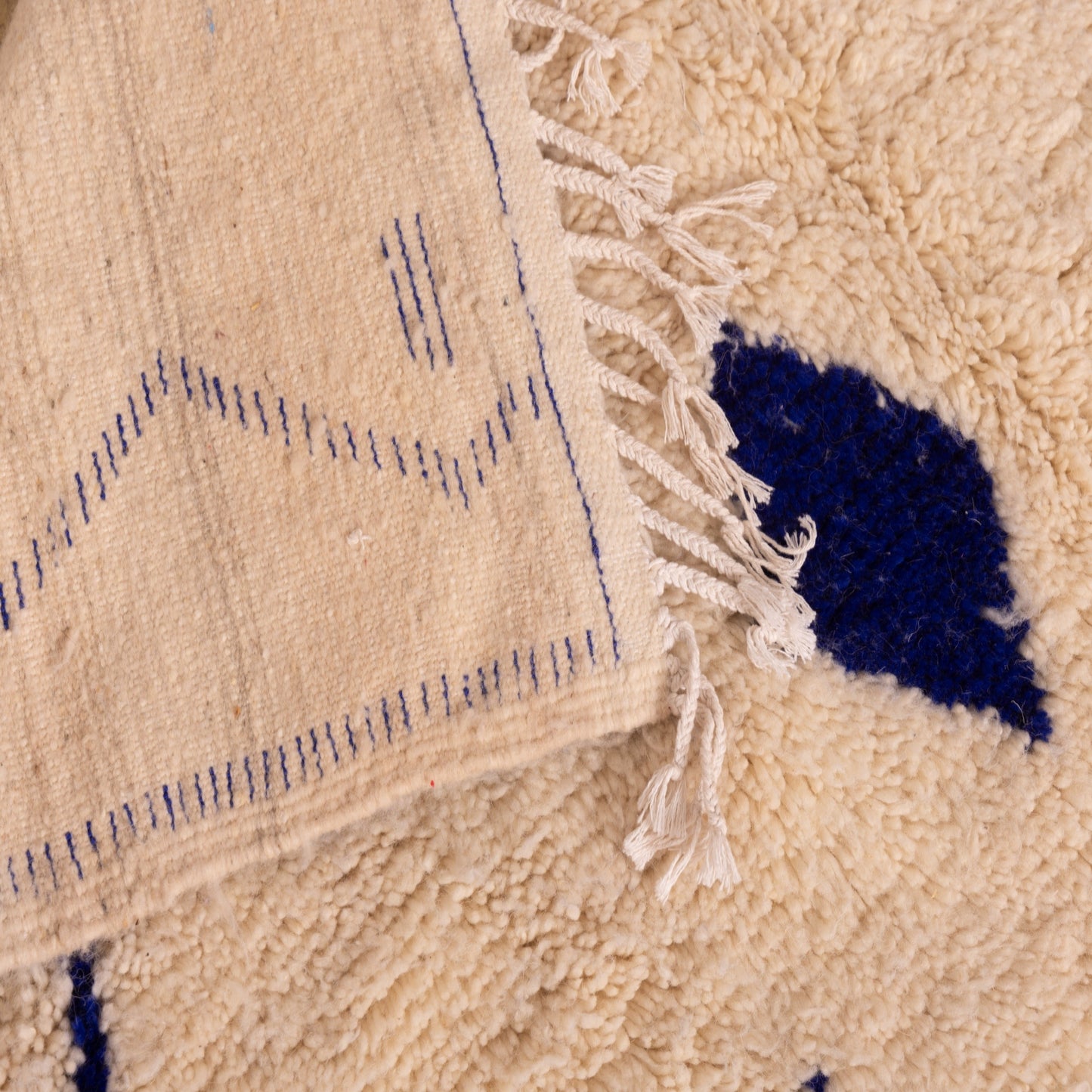 Small Blue Azilal Rug - Handmade Moroccan Wool & Cotton Berber Carpet - Geometric Boho Wall Hanging or Floor Mat