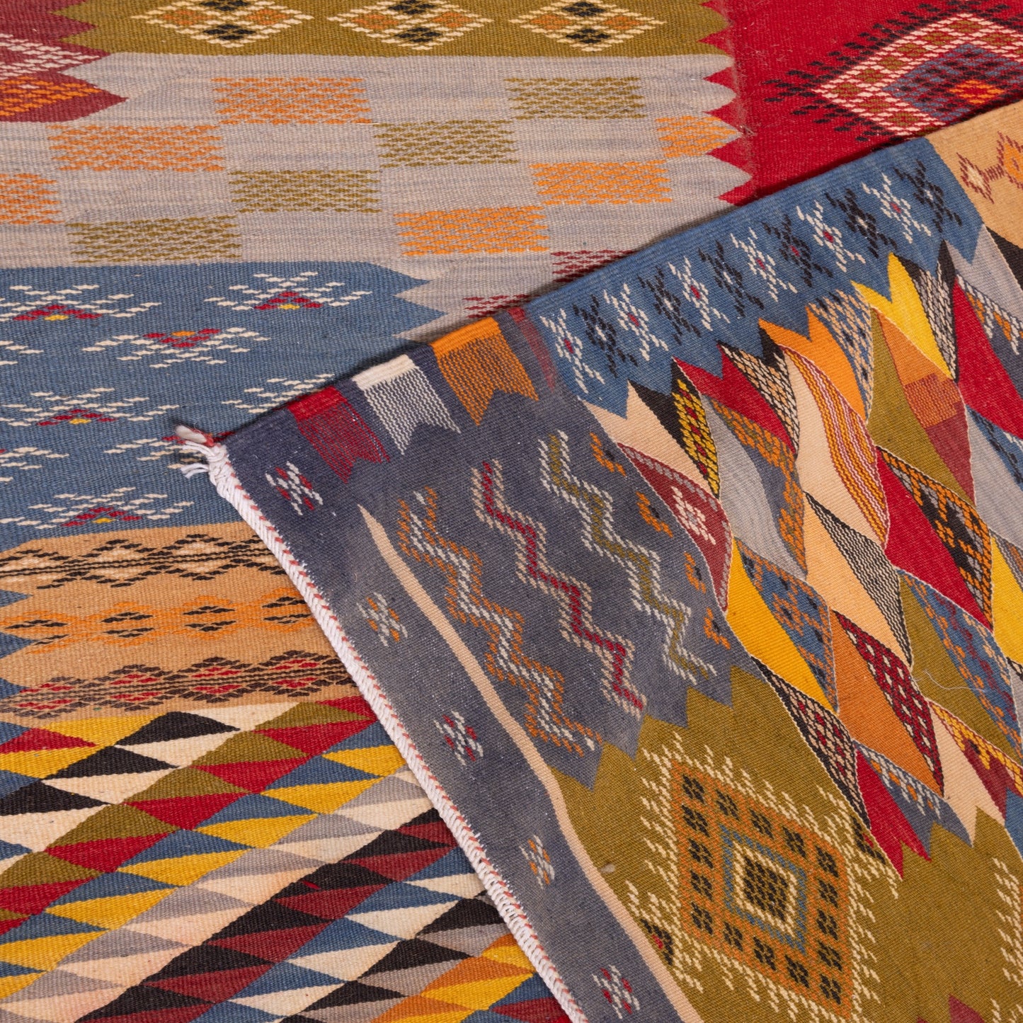 Handwoven Moroccan Akhnif Rug – Vibrant Berber Geometric Wool & Cotton Carpet