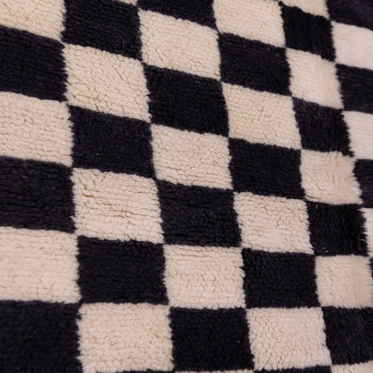 Handmade Moroccan Checkered Wool Rug – Black & White Berber Carpet – Modern Geometric Beni Ourain Rug