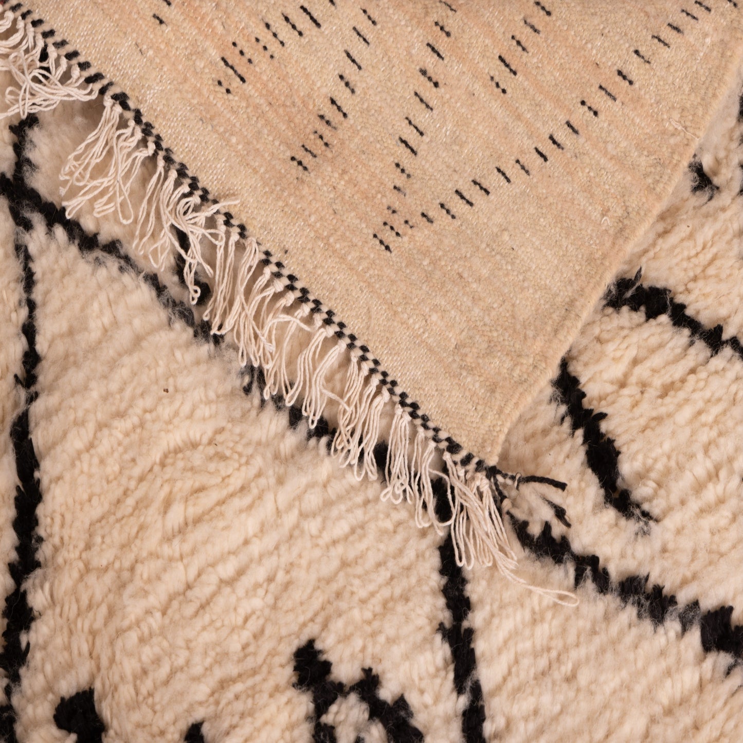 Black and White Azilal Rug - Geometric Moroccan Wool & Cotton Runner - Handwoven Berber Tribal Wall or Floor Art