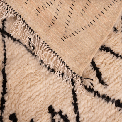 Black and White Azilal Rug - Geometric Moroccan Wool & Cotton Runner - Handwoven Berber Tribal Wall or Floor Art