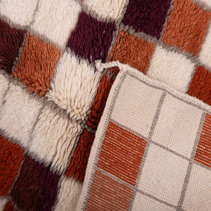 Minimalist Moroccan Wool Rug – Handwoven Berber Beni Ourain Style – Cream with Geometric Brown Lines – Boho Chic Decor