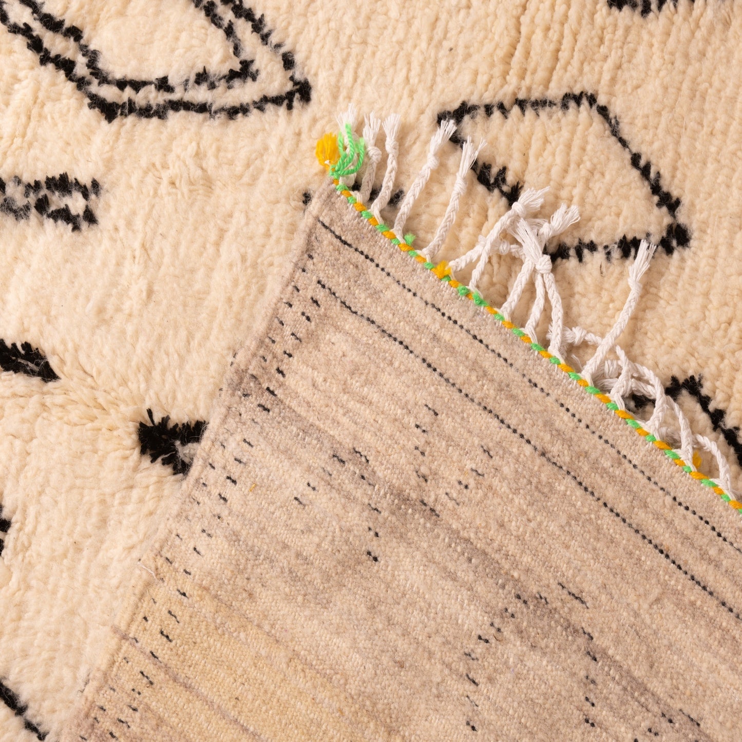 Monochrome Azilal Rug - Handwoven Moroccan Wool Carpet - Diamond Tribal Berber Design - Minimalist Black & Cream Decor