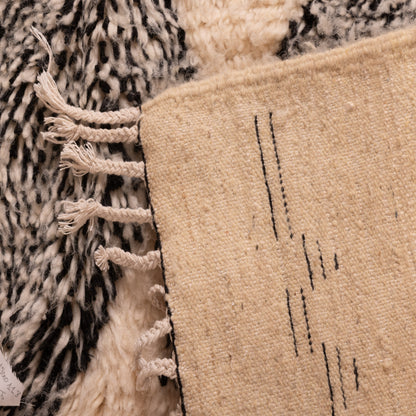 Handwoven Moroccan Wool Rug - Black & Cream Berber Tribal Diamonds - Abstract Azilal-Inspired Carpet