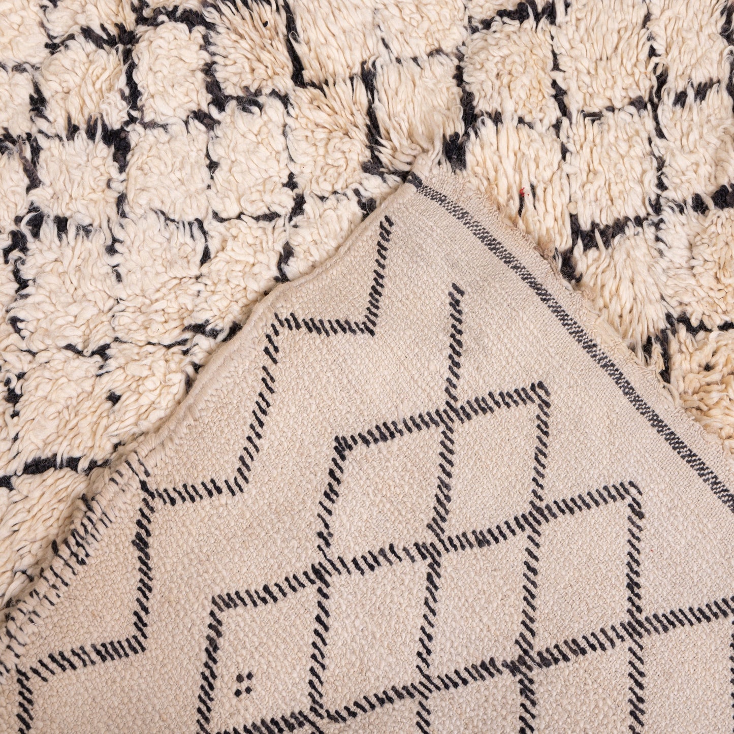 Vintage Moroccan Beni Ourain Rug – Handmade Wool Berber Carpet – Geometric Diamond Design ; 9,51 ft /  6,56 ft