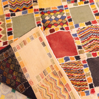 Handwoven Moroccan Akhnif Rug – Colorful Patchwork Design ; 7,55 ft / 4,59 ft