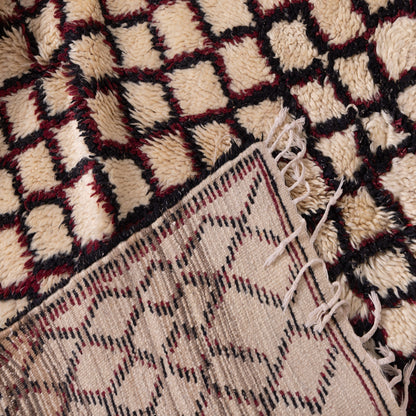 Classic Beni Ourain Rug - Diamond Lattice in Burgundy and Black on Ivory Wool