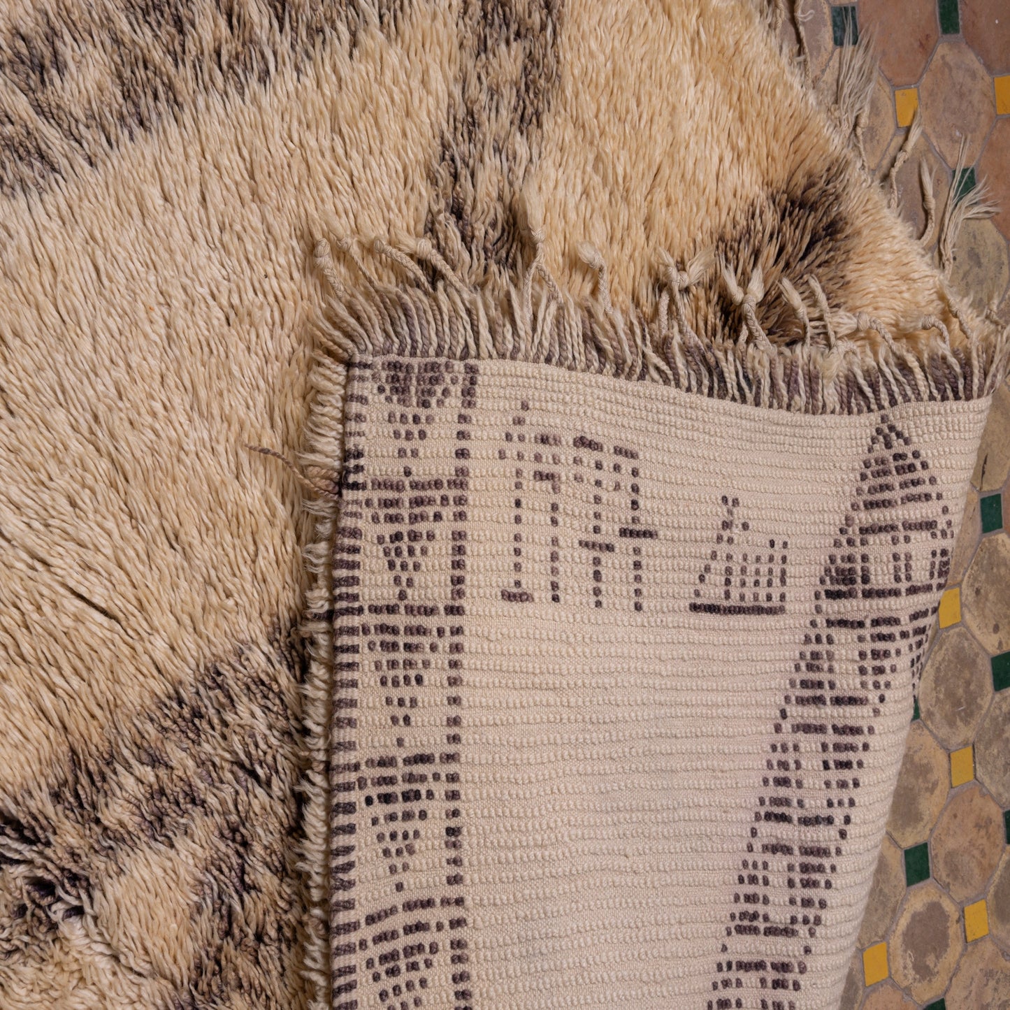 Vintage Moroccan Beni Ourain Rug | Handwoven Wool Berber Carpet | Authentic Tribal Design ; 12,63 ft / 6,56 ft