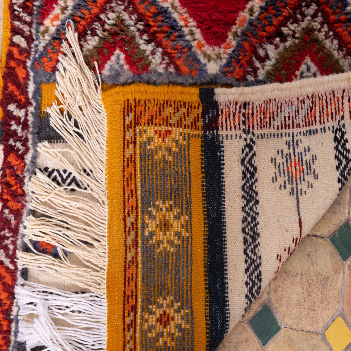 Handwoven Moroccan Akhnif Rug – Berber Wool & Cotton Tapestry ; 3,77 ft / 1,97 ft