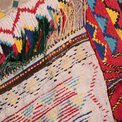 Vintage Moroccan Azilal Rug - Tribal Tree of Life Berber Carpet - 100% Wool Handwoven Textile in Bold Red, Yellow & Blue