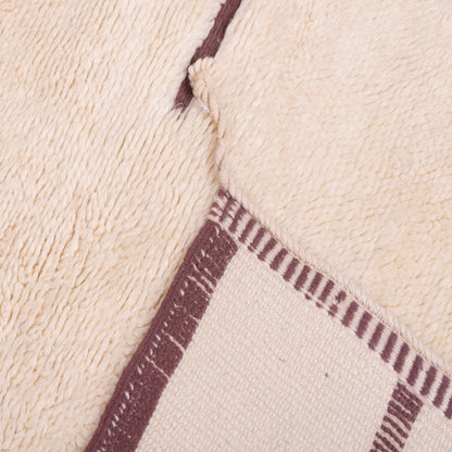 Minimalist Moroccan Wool Rug – Handwoven Berber Beni Ourain Style – Cream with Geometric Brown Lines – Boho Chic Decor