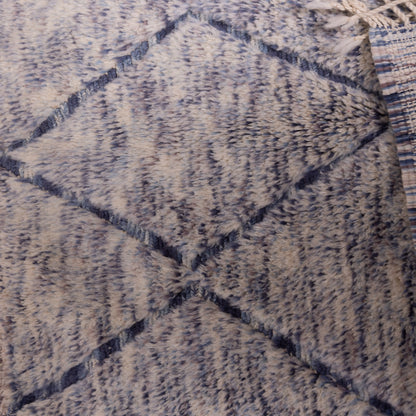 Handwoven Moroccan Wool Rug – Vintage Beni Ourain Style – Blue & Beige Geometric Berber Carpet – Soft Wool Area Rug