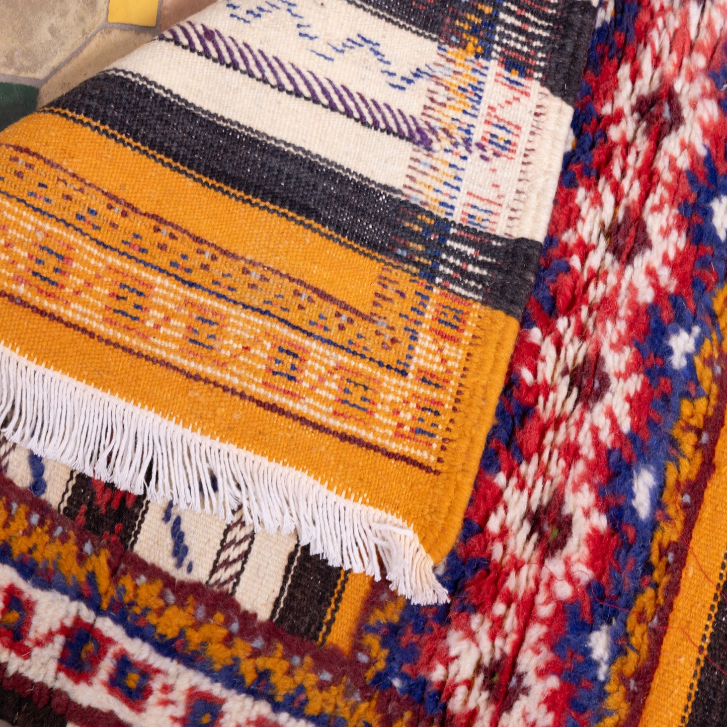 Handwoven Moroccan Akhnif Rug – Amazigh Berber Flatweave ; 4,92 ft / 1,97 ft