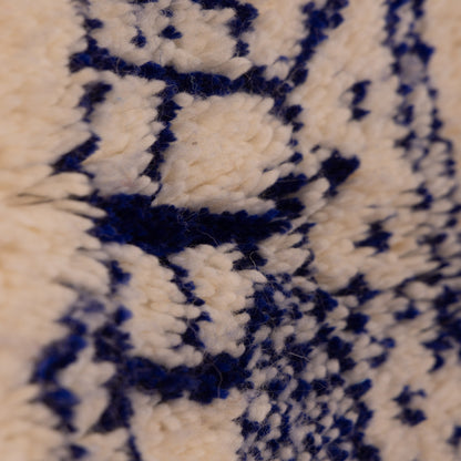 New Handmade Azilal Wool Rug - Abstract Blue Berber Symbols - Moroccan Tribal Floor or Wall Decor
