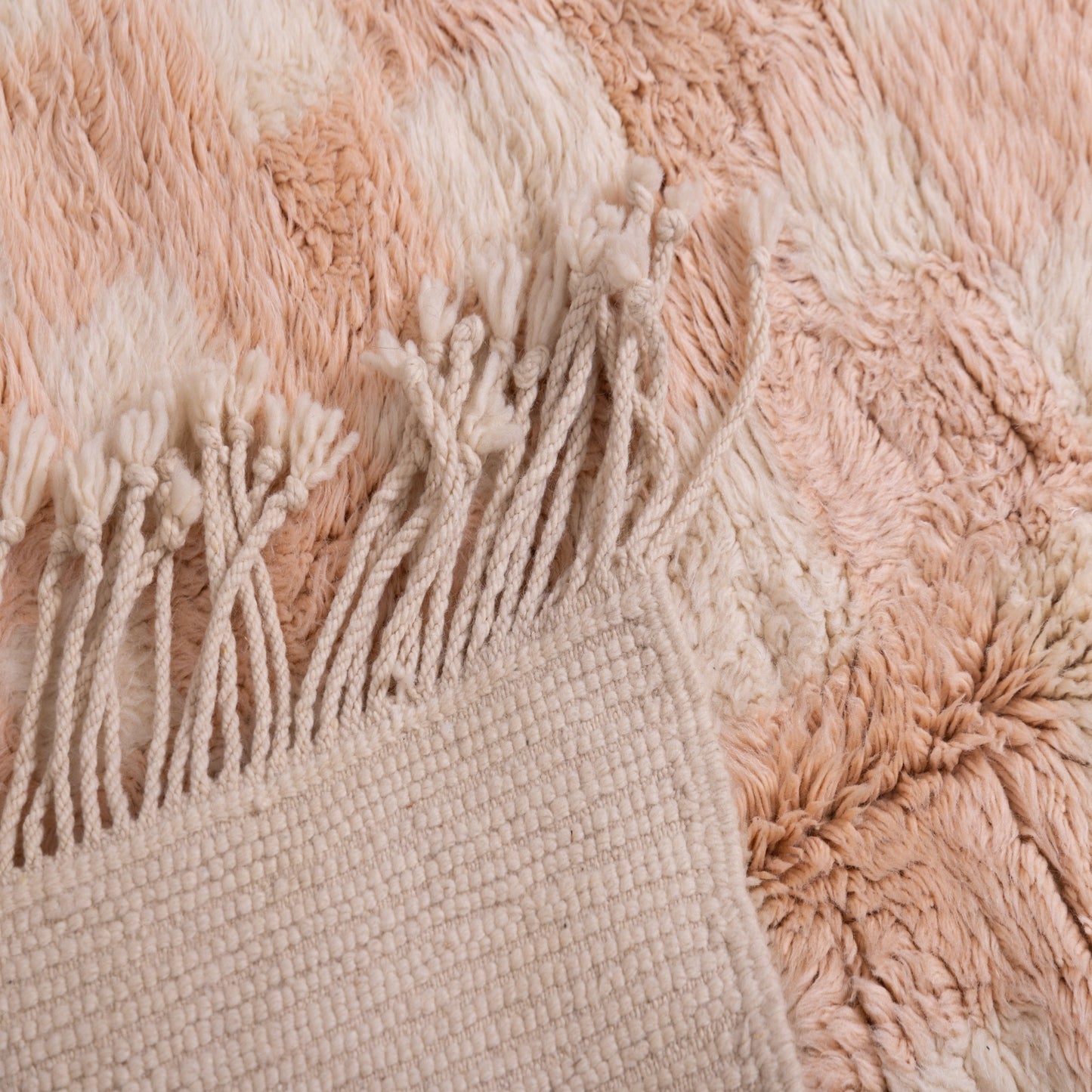 Handmade Mrirt Rug – 100% Wool Moroccan Berber Carpet – Cream & Blush Checkered Wool Rug – Luxury Minimalist & Modern Home Decor