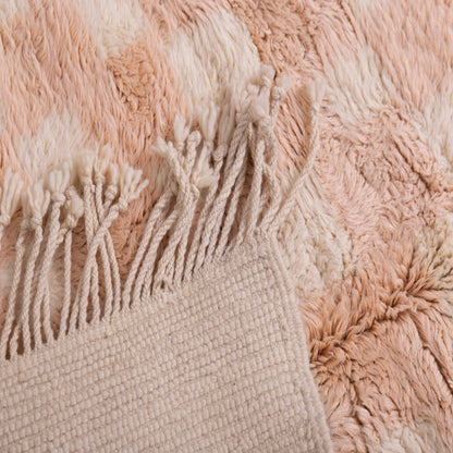 Handmade Mrirt Rug – 100% Wool Moroccan Berber Carpet – Cream & Blush Checkered Wool Rug – Luxury Minimalist & Modern Home Decor