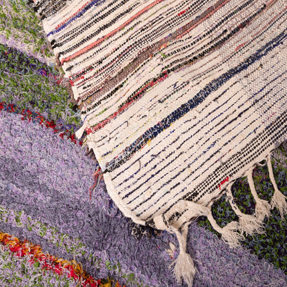 Vintage Moroccan Boucherouite Rug – Handwoven Berber Carpet with Earthy & Pastel Stripes