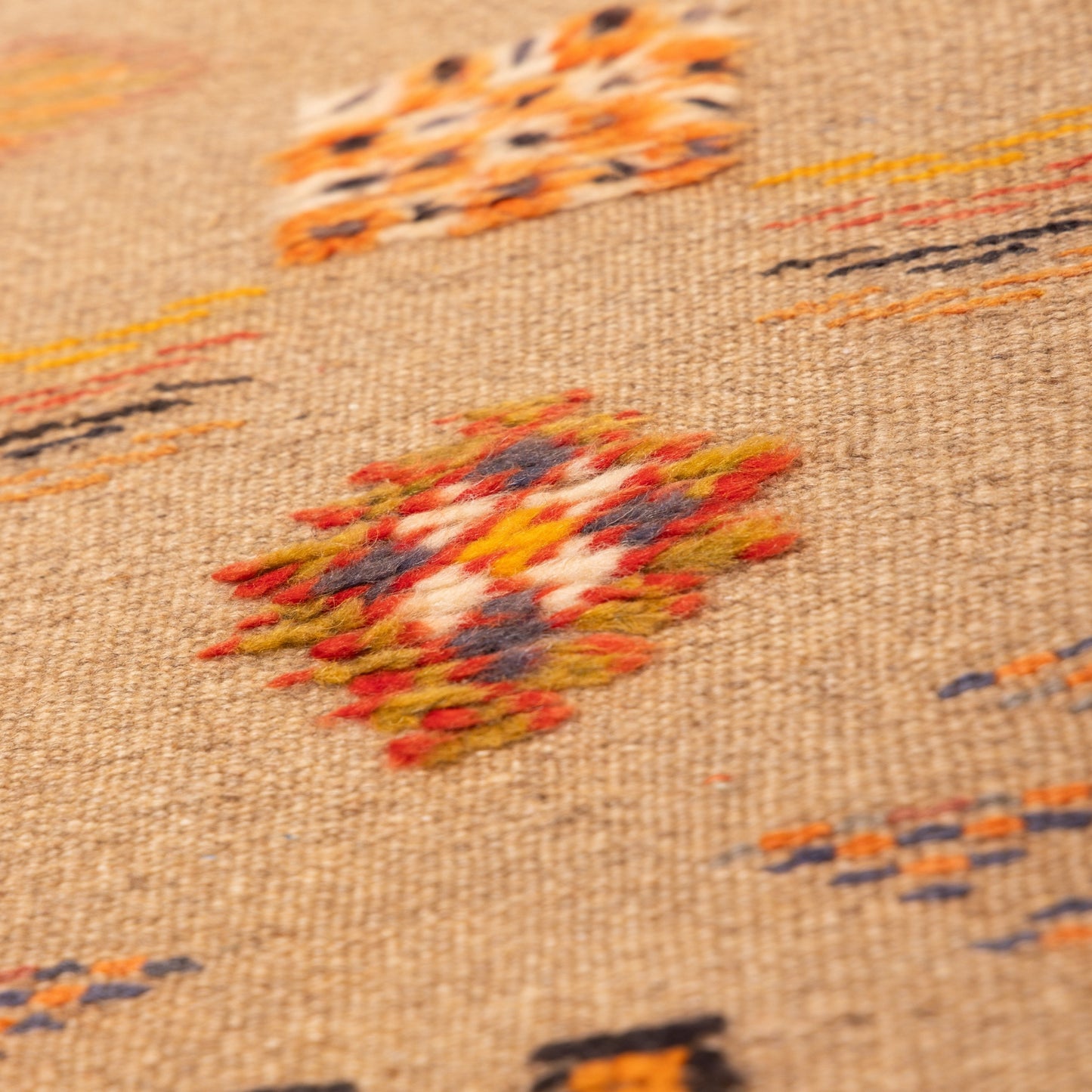 Moroccan Corridor Rug - Handwoven Runner - Tribal Motif Beige Base