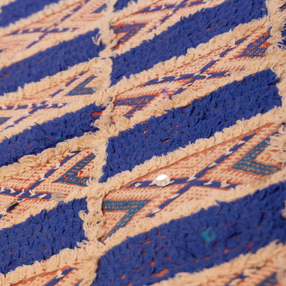 Vintage Moroccan Berber Rug | Handwoven Wool Rug with Bold Blue & Geometric Patterns ; 5,09 ft / 2,79 ft