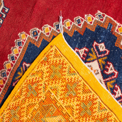 Handwoven Taznakht Moroccan Rug – Deep Red Berber Carpet with Diamond Motifs – 70% Wool, 30% Cotton – Authentic High Atlas Tribal Rug ; 9,68 ft / 6,40 ft