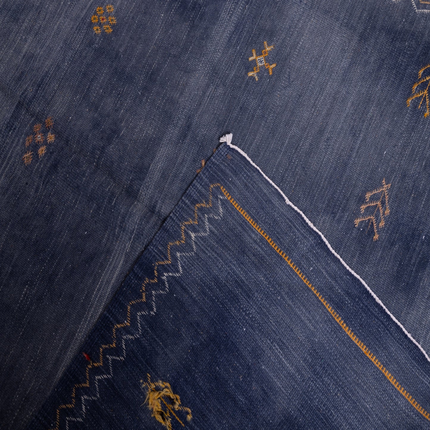 Handwoven Moroccan Akhnif Rug – Deep Indigo Berber Wool & Cotton Carpet