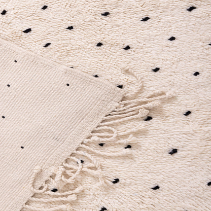 Handmade Mrirt Rug – 100% Wool Moroccan Berber Carpet – Cream & Black Polka Dot Wool Rug – Luxury Minimalist & Modern Home Decor