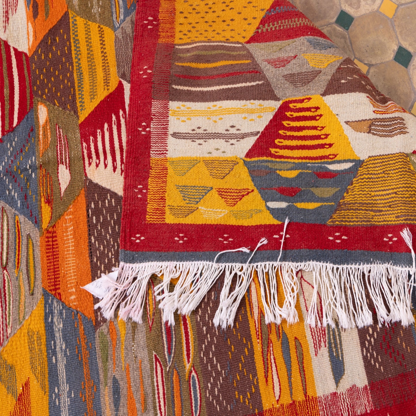 Authentic Moroccan Akhnif Rug – Handwoven Wool & Cotton Vintage-Inspired Kilim ; 6,73 ft / 3,44 ft