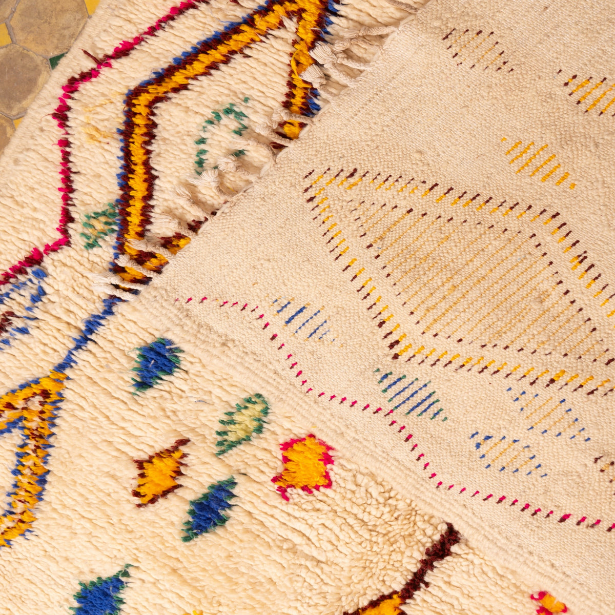 Moroccan Azilal Rug - Colorful Diamond Berber Carpet - Handmade Wool & Cotton Tribal Art - Geometric Boho Area Rug