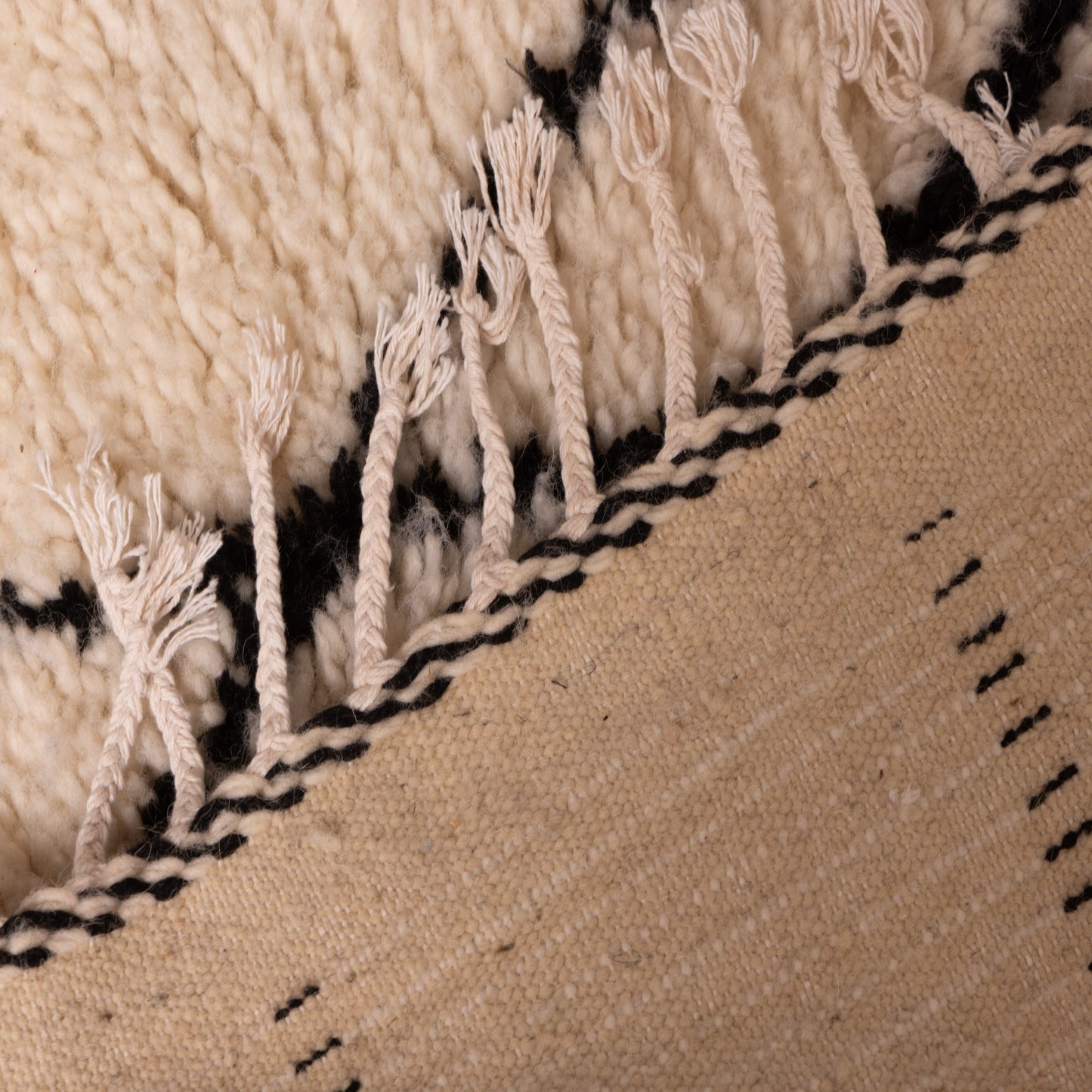 Abstract Line Art Moroccan Rug - Minimalist Black & Cream Wool Berber Runner - Handmade Azilal Wall Hanging