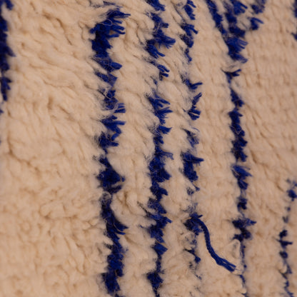 Handwoven Moroccan Wool Rug - Modern Abstract Line Pattern in Indigo on Cream - Berber Art Decor Carpet
