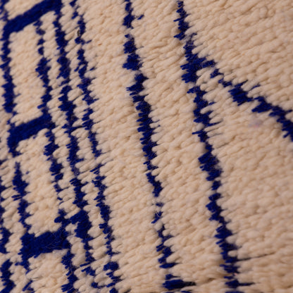 New Handmade Azilal Wool Rug - Geometric Lines in Blue - Modern Moroccan Tribal Design